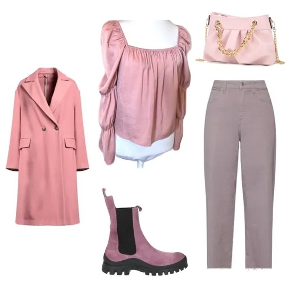 BCBGeneration Tiered Sleeve Pink dusty Rose Neck Top Sz M - Picture 4 of 10